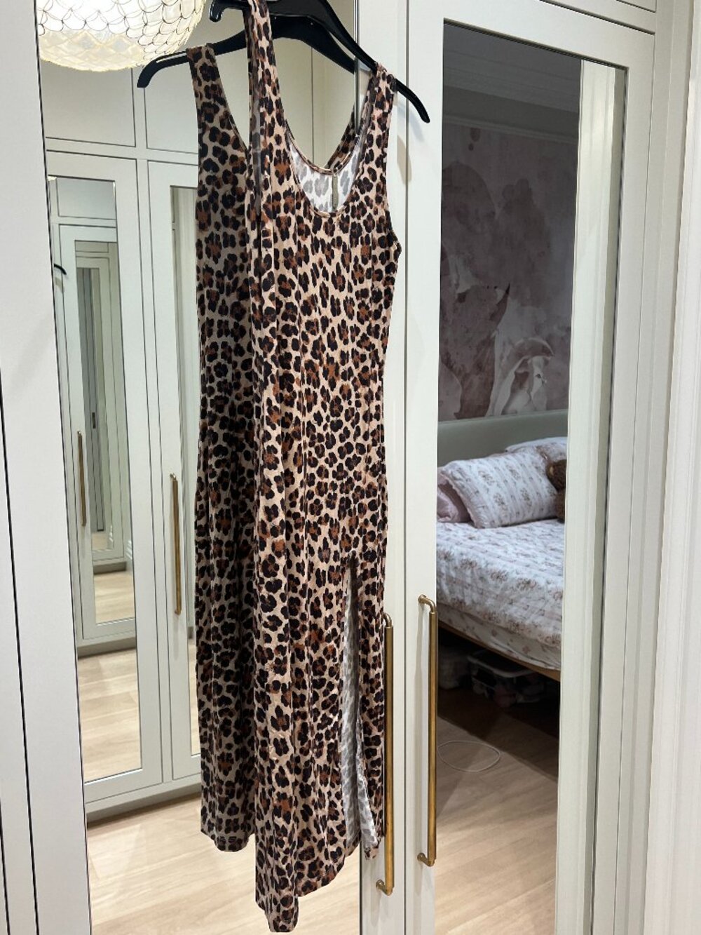 Caroline Constas Body-Hugging Leopard Print Midi Dress with Slit